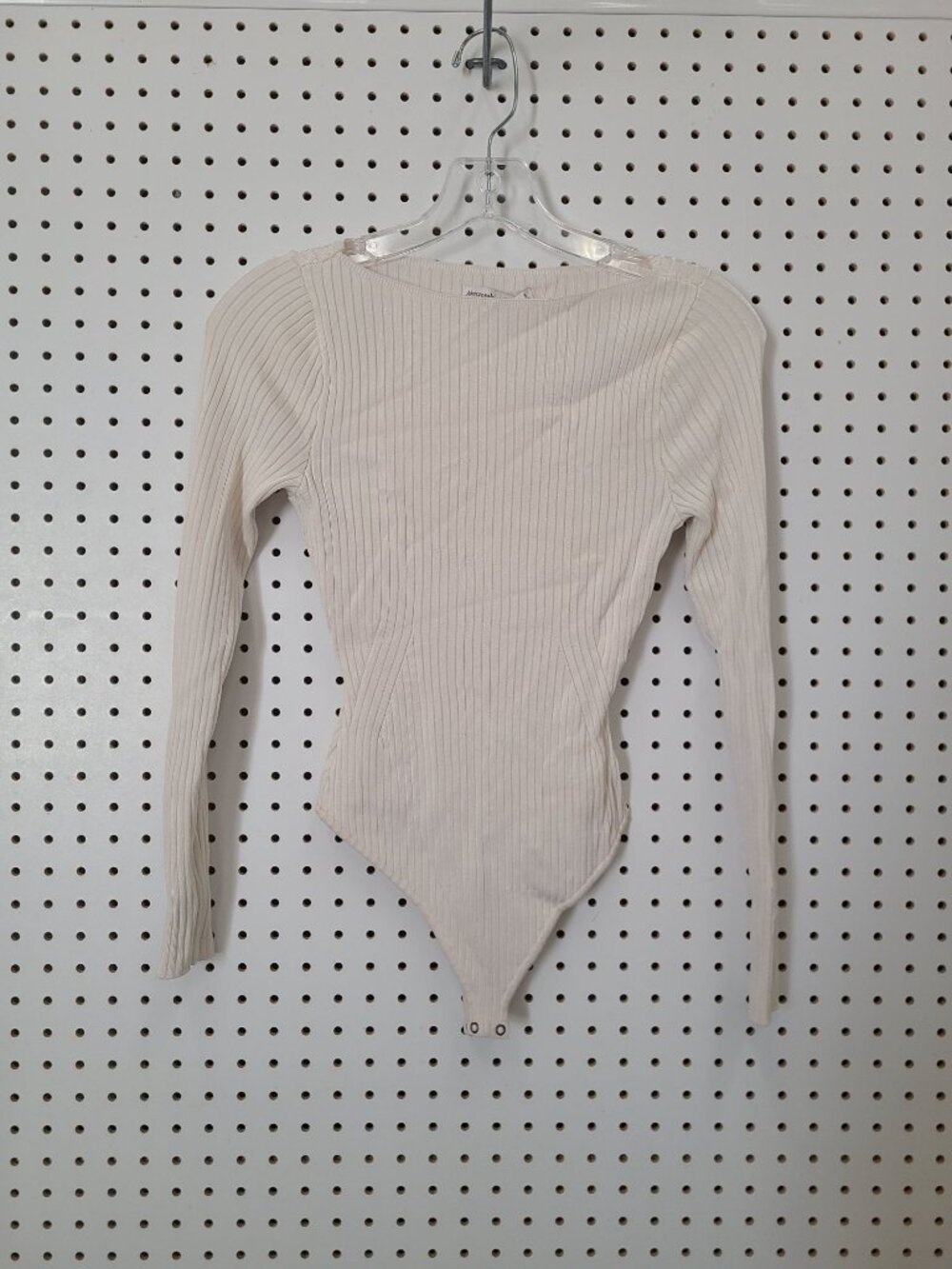 Abercrombie & Fitch Womens Ribbed Long-Sleeve Beige Bodysuit Size S